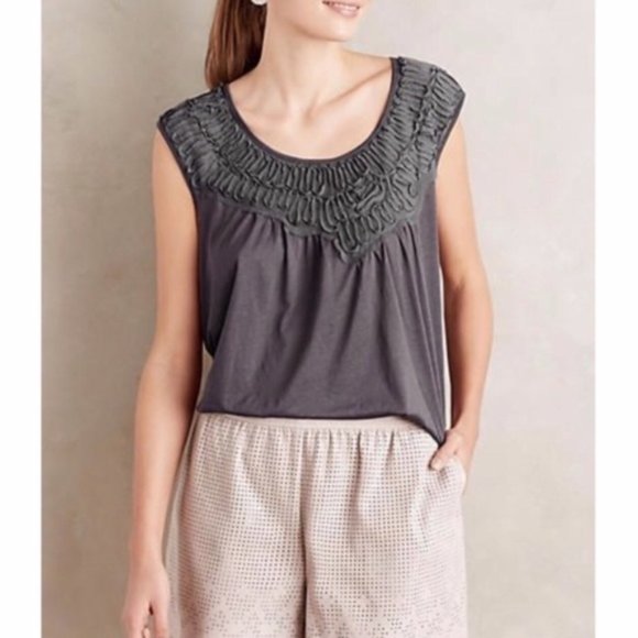 Anthropologie Meadow Rue Gray Bibbed Verona Tee - Picture 2 of 8